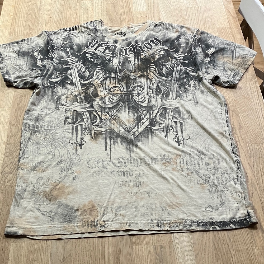 Y2K Affliction Men's Short Sleeve Tee - Black and Cream